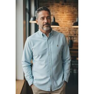 Polo Ralph Lauren Long-Sleeve Oxford Shirt 17 neck/34 sleeve. Light Teal